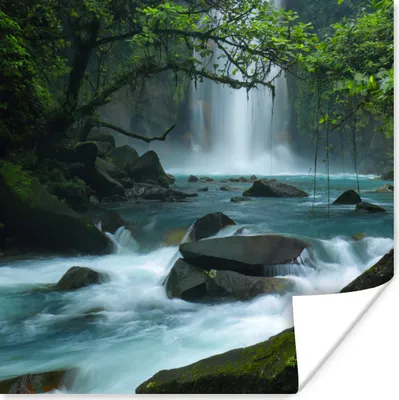 Produktbild von MuchoWow® Poster Leuchtend blauer Wildfluss und Wasserfälle im Regenwald von Costa Rica 75x75 cm - Wand Dekoration