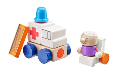 Immagine prodotto di Selecta Klettini Krankenwagen, Klett-Stapelspielzeug, Bauklötze, Bausteine, Klett, Holz, Bunt, 7-tlg., 62081
