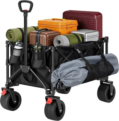 Produktbild von WOLTU Bollerwagen faltbar, Stahlrahmen 150 L 100 kg Tragfähigkeit Schwarz