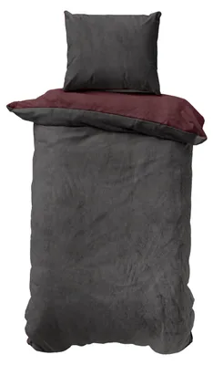 Produktbild von Devior 2 tlg Wende Nicky Plüsch Bettwäsche 135x200 cm anthrazit/bordeaux Cashmere Touch  Winter Bettbezug Set mit Reißverschluss