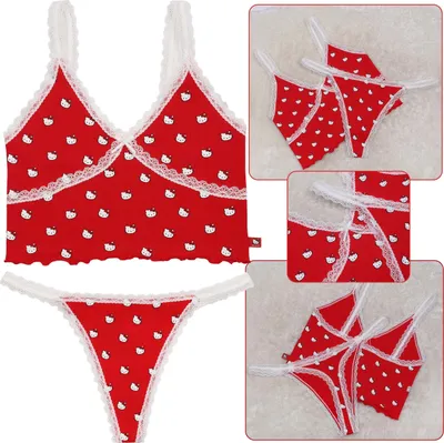 Produktbild von Hello Kitty Dessous Set mit kurzem trägerlosem Hemd und Tanga L