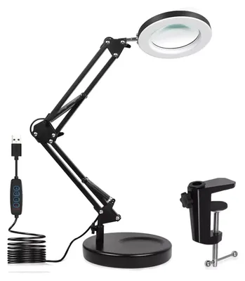 Produktbild von LED-Tischlupe mit 10-facher Vergrößerung, Klemme und Standfuß, verstellbare Lupenleuchte