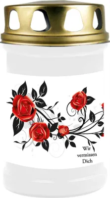 Produktbild von Grabkerze Weiß, Brenndauer: 48 Stunden, Motiv: Rose Ranke