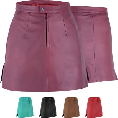 Produktbild von Trendiger Mini Lederrock aus Lammnappa Business Rock echtleder, Größe:40, Farbe:Weinrot