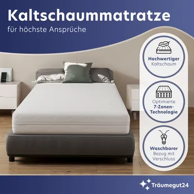 Produktbild von AquaFlex - 10cm 7-Zonen Kaltschaummatratze - H2&H3 - (90 x 200 cm) - Träumegut24