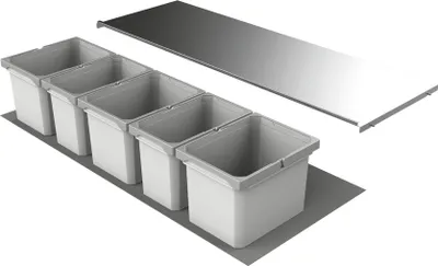 Immagine prodotto di Selezionatore di rifiuti Cox Box 235 K / 1200-5 per armadio da 120 cm di larghezza / separazione a 5 vie, 45 (3x10 e 2x 7,5) litri / Cestino per rifiuti / Raccoglitore di rifiuti