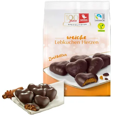 Produktbild von Weiss Weiche Lebkuchen Herzen Zartbitter 300g