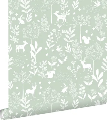 Obrázek produktu pro ESTAhome Tapeta les s lesními zvířaty v mátově zelené barvě - 139524 - 53 cm x 10,05 m