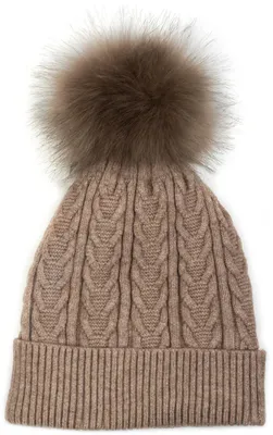 Produktbild von styleBREAKER Damen Feinstrick Bommelmütze mit Zopfmuster, Kunstfell Bommel Mütze, gefütterte Winter Strickmütze 04024100
