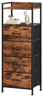 Obrázek produktu pro Komoda se 4 zásuvkami potaženými látkou, s dekorativním vzorem imitujícím dřevo, rozměry 28 x 40,2 x 106 cm
