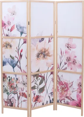 Zdjęcie produktu dla Parawan HWC-O70, parawan dzielący pokój naturalne motywy drewno MVG polietylen 170x137cm ~ kwiaty