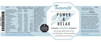 Produktbild von naturafit Power & Relax Kapseln für stressgeplagte Menschen jeden Alters, 60 St. Kapseln