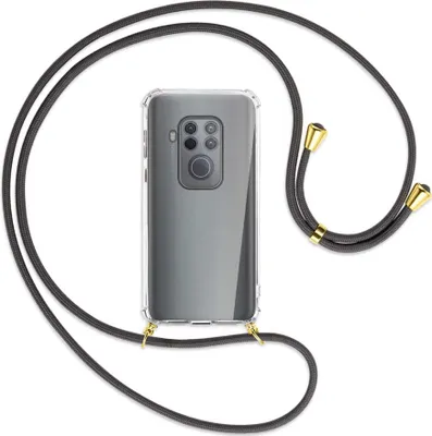 Produktbild von Handykette Backcover-Schutzhülle mit Band (Metall goldfarben) für Motorola One Zoom, One Pro - dunkelgrau