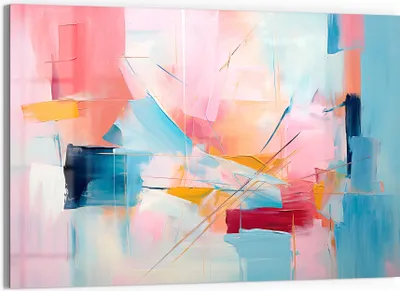 Produktbild von DEQORI Glasbild Echtglas 90x60 cm 'Choreografie der Farben' Wandbild Bild modern Deko