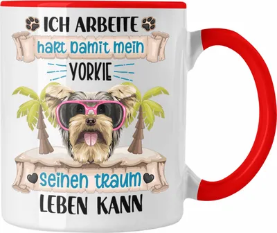 Produktbild von Trendation - Yorkie Besitzer Tasse Geschenk Lustiger Spruch Geschenkidee Ich Arbeite Hart Damit Mein Yorkie Seinen Traum Leben Kann (Rot)