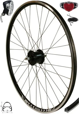 Produktbild von REDONDO 26 Zoll Vorderrad Felge Shimano Nabendynamo + AXA Scheinwerfer Rücklicht