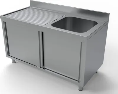 Zdjęcie produktu dla Szafka zlewozmywakowa Combisteel z 2 drzwiami i 1 komorą po prawej stronie, wykonana ze stali nierdzewnej, 1400x700x850 mm