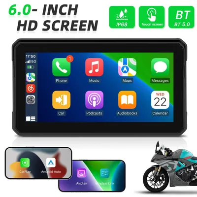 Produktbild von Tragbarer CarPlay Bildschirm - 15,24 cm Motorrad GPS Navi - Android Auto - DVR Dashcam Aufnahme - Bluetooth - IP67 wasserdicht