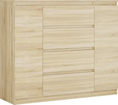 Zdjęcie produktu dla Komoda, kolor: Sonoma, 120 x 39 x 101 cm, z 2 drzwiczkami i 4 szufladami