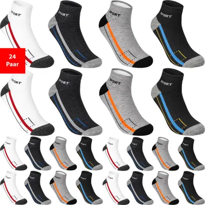 Produktbild von 12 - 24 Paar Sneaker Socken Füßlinge Baumwollsocken Kurz Uni Sport Söckchen - 43-46 24 Paar YS4072