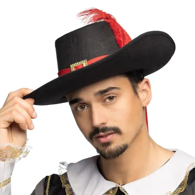 Produktbild von Musketier Hut Sebastien schwarz – edler Kostümhut mit Feder für Karneval & Party