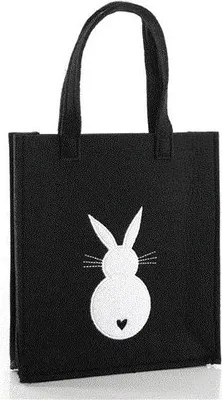 Produktbild von 3 kleine Osterbeutel aus Filz mit Henkel schwarz-weiß Osterhase 18 x 20 x 5 cm