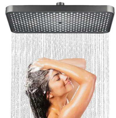 Produktbild von Regenduschkopf, 33 cm, selbstreinigender Regenduschkopf, mattschwarzer Regenduschkopf, quadratischer Regenduschkopf, Luxus-Regendusche, 360° drehbare Regendusche