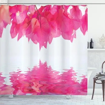 Obrázek produktu pro ABAKUHAUS Přírodní sprchový závěs, Bougainvillea kvete okvětní lístky, exotický duchovní ženský potisk, 175 x 200 cm, růžová