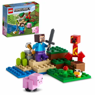 Obrázok produktu pre Stavebnica LEGO Minecraft 21177 Útok Creepera; dobrodružný set z herného sveta so Steveom, prasiatkom, kuriatkom a ?erveným výbušným Creeperom; zábavná a tvorivá hra?ka pre hrá?ov a deti od 7 rokov (72 dielikov)