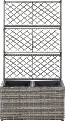 Produktbild von vidaXL Hochbeet mit Rankgitter 2 Töpfe 58×30×107cm Poly Rattan Grau