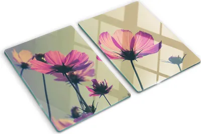 Produktbild von Tulup Glas Herdabdeckplatte - 2x40x52 cm - Glaskeramikkochfeld-Abdeckung Spritzschutz Glasabdeckplatte Kochplattenabdeckung und Schneidebrett - Zweiteilig - Blumen & Pflanzen - Rosa Blumen - Rosa