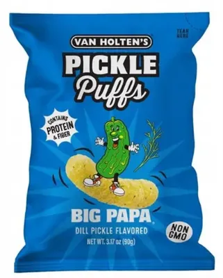 Image de Chips de maïs au goût de concombre à l'aneth « Big Papa Pickle Puffed » 90 g - Van Holten