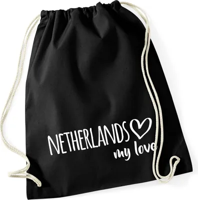 Produktbild von Huuraa Turnbeutel Netherlands my love 12 Liter Black Baumwolle Rucksack Geschenkidee