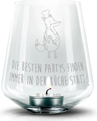 Produktbild von Mr. & Mrs. Panda Teelichthalter Fuchs Koch - Transparent - Geschenk, Hungrig, Bäcker, Köche, Chefkoch, Kerzenhalter, Windlicht Glas, Teelicht, Laterne, Kochlöffel