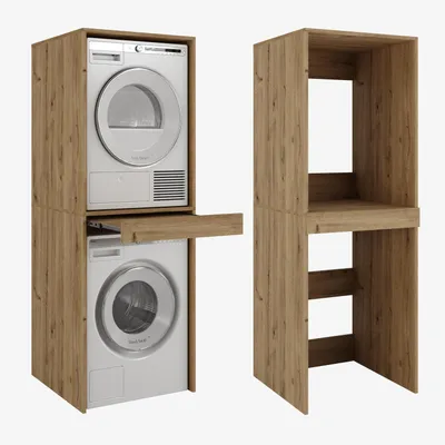 Produktbild von Waschmaschinenschrank Vertikaler Badezimmerschrank  187 x 66 x 65 cm – Stand-Schrank für Waschmaschine und Trockner EICHE GOLD CRAFT