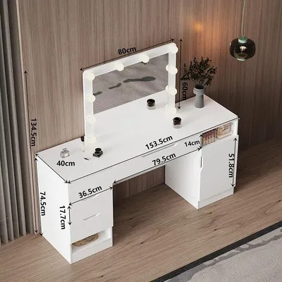 Zdjęcie produktu dla Toaletka kosmetyczna duża z lustrem LED biała z szufladami do makijażu loft