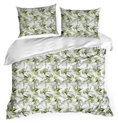 Image de EUROFIRANY | Ensemble de housse de couette - Parure de lit - Linge de lit - 160 x 200 cm - blanc - vert - Taie d'oreiller - Motif de feuilles - En coton