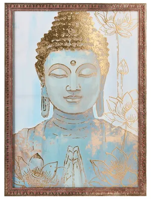 Produktbild von BELIANI Wandbild mit Rahmen Gold Kiefernholz Kunststoff Buddha Motiv Zen Handgefertigt Leinwandbild Wanddekoration Wohnzimmer Schlafzimmer Flur