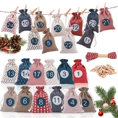Produktbild von Adventskalender zum Befüllen Stoff mit 24 Bedruckten Säckchen 10 x 15,5 cm Weihnachten 2026