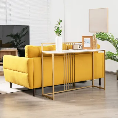 Obrázok produktu pre COSTWAY Konzolový stolík z dreva s mramorovým vzhľadom, stolík s kovovým rámom v zlatej farbe, moderný predsieňový stolík, 120 x 32,5 x 88 cm