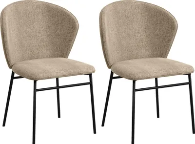 Image de HOMCOM Lot de 2 chaises de salle à manger, chaise de cuisine, assise rembourrée en tissu aspect lin, pieds en acier stable, chaise de salle de bureau, design moderne, marron clair