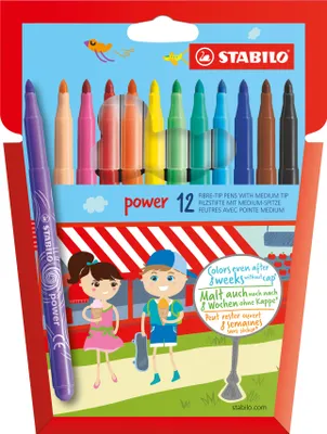 Immagine prodotto di Penna a punta di feltro - STABILO power - confezione da 12 - con 12 colori diversi