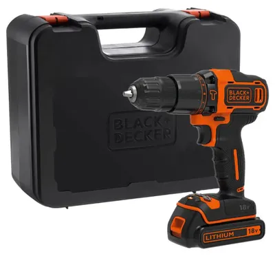 Obrázok produktu pre Black & Decker BDCHD18K-QW, Pištoľová vŕtačka, Rýchloupínanie, Čierna, Oranžová, 1 cm, 1400 ot/min, 2,5 cm