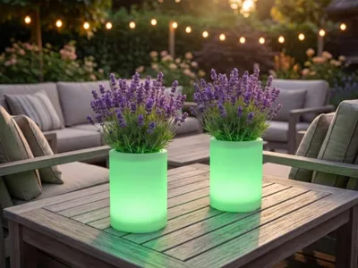 Produktbild von 2er Set LED Blumentopf Deko Solarleuchten mit RGBW & Fernbedienung, Höhe 30cm