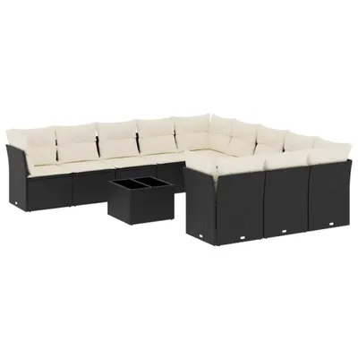 Produktbild von 12-tlg. Garten-Sofagarnitur mit Kissen Schwarz Poly Rattan