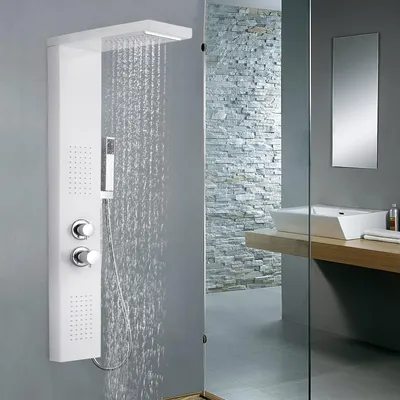 Produktbild von YZNAHRE Duschpaneel 4 in 1 Duschsystem Multifunktional Dusche 304 Edelstahl Dusche mit Regendusche Handbrause Massagedusche Wasserfalldusche, Duschsäule Innen/Außendusche Duschset, Weiß