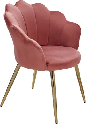 Produktbild von Esszimmerstuhl Tulpe Samt Rosa Gepolstert | Küchenstuhl mit Goldfarbenen Beinen | Schalenstuhl Skandinavisches Design | Polsterstuhl mit Stoffbezug