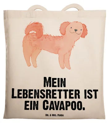 Produktbild von Mr. & Mrs. Panda Stoffbeutel Cavapoo Lebensretter - Transparent - Geschenk, Shopping Tasche, Beutel, Laptoptasche, Cavoodle, Jutebeutel, Einkaufstasche, Tote Bag