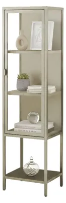Produktbild von Vitrine Laces, Glas-Sideboard, Mehrzweckvitrine, Hängendes Bücherregal mit Glastüren, 42x35 h160 cm, Sahne