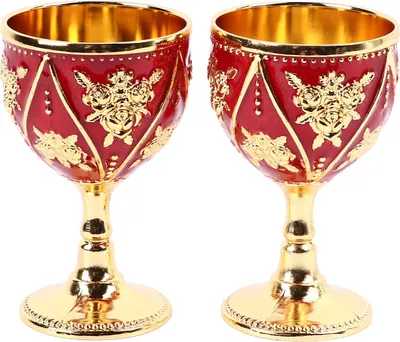 Produktbild von 2 ks Weinglas vynikající 3d reliéf Rose Blumenmuster Dekorativ Vintage Weinglass Gold Rot